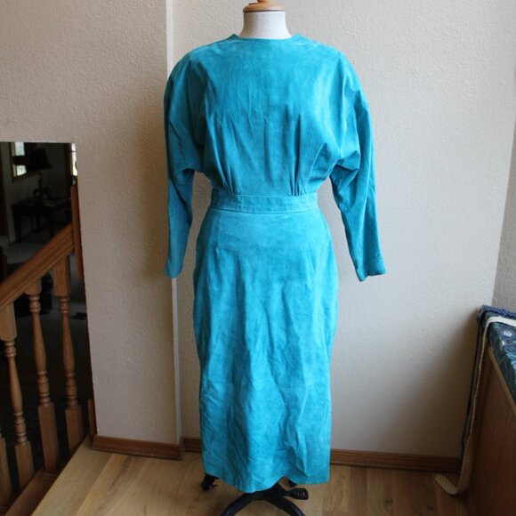 Nordstrom Dresses & Skirts - Vintage 80's Turquoise Suede Leather Fitted Dress From Nordstrom L 28" waist